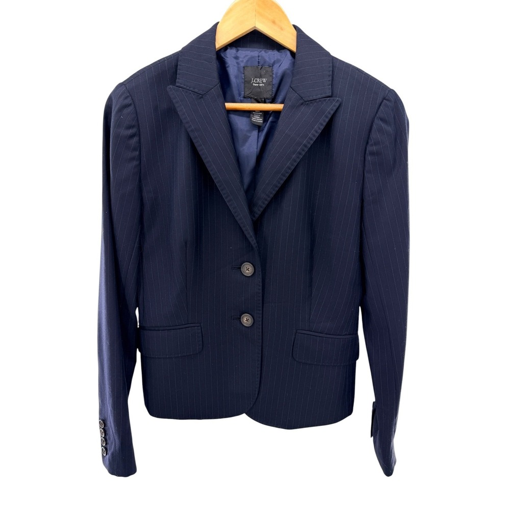J.Crew Navy Pinstripe Super 120s Wool Blazer Jacket Womens Sz 6 Preppy Academia